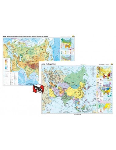 Asia. Harta fizico-geografica si a principalelor resurse naturale de subsol si Asia. Harta politica