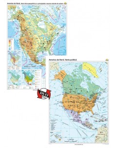 America de nord. Harta fizico-geografica si a principalelor resurse naturale de subsol si America de nord. Harta politica