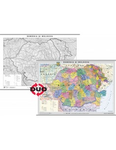 Romania - harta administrativa - pe verso harta in contur