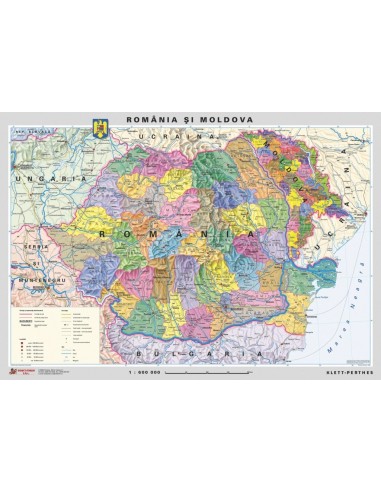 Romania - harta administrativa - pe verso harta in contur