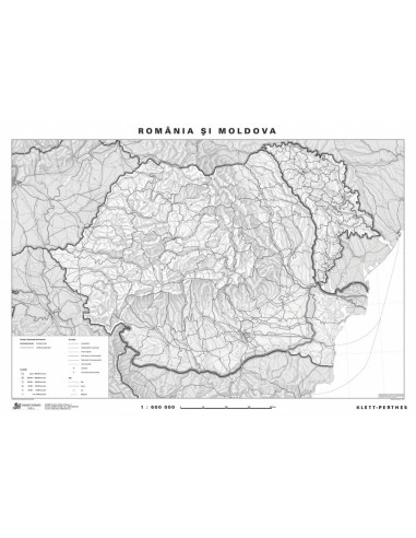 Romania - harta administrativa - pe verso harta in contur