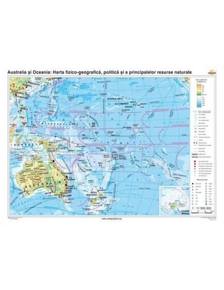 Australia si Oceania. Harta fizico-geografica, politica si a principalelor resurse naturale