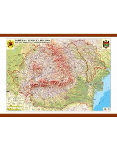 Romania si Republica Moldova. Harta fizica, administrativa si a substantelor minerale utile